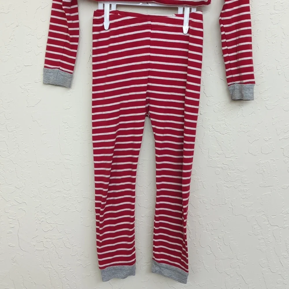 GAP Kids Red and Gray Striped Long Sleeve Henley Top and Pants Pajama Set Size 4